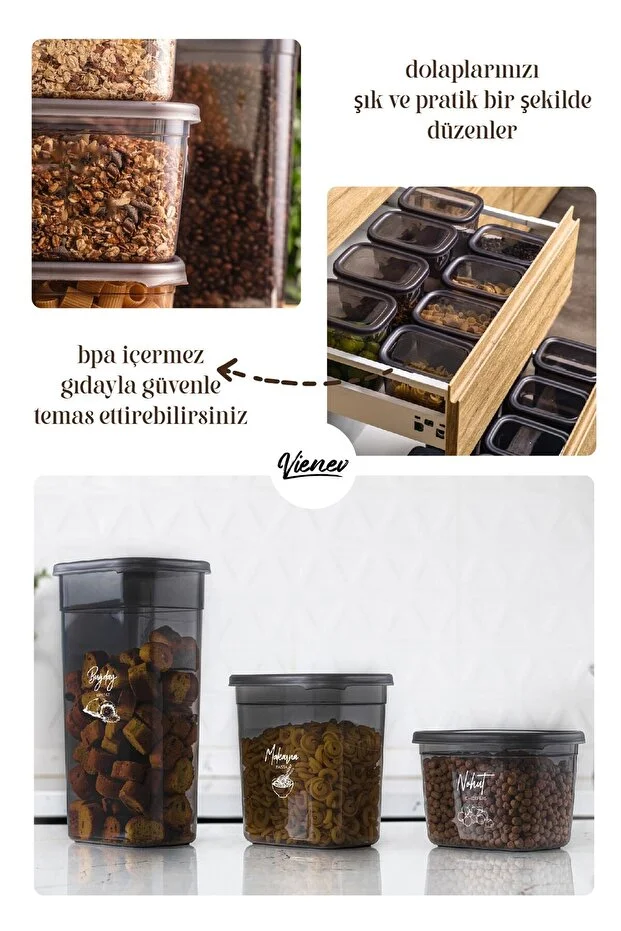 Beyaz Serigrafi Etiketli 12li Set Peggy Şeffaf Kapaklı Uzun Dikdörtgen Saklama Kabı 3,2 Litre